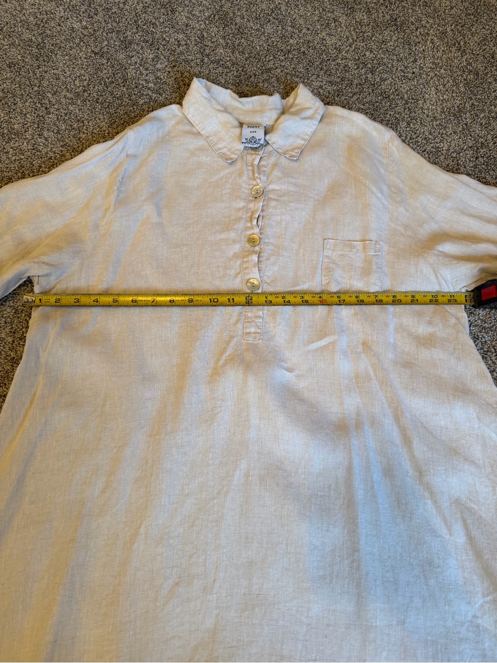 Match Point Linen Beige Button Front 3/4 Sleeve Tunic Blouse Sz L Lagenlook Boho - Picture 6 of 8